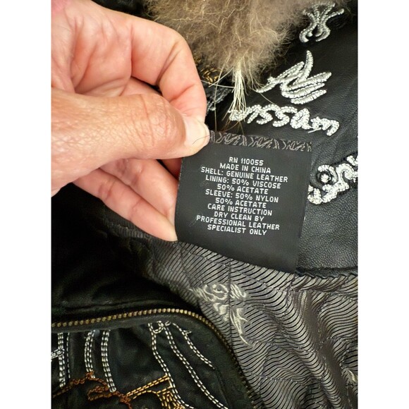 Al Wissam SCARFACE AL Pacino Embroidered Leather Jacket 52 RARE Bomber Black Men - Picture 6 of 16